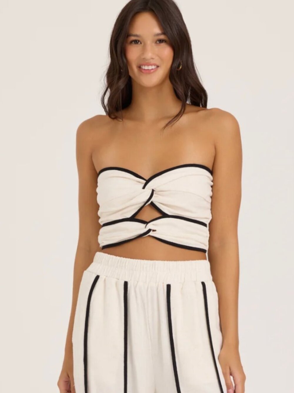 brand new OCEAN DRIVE Viscose Linen Twist Front Tube Top - White BLACK